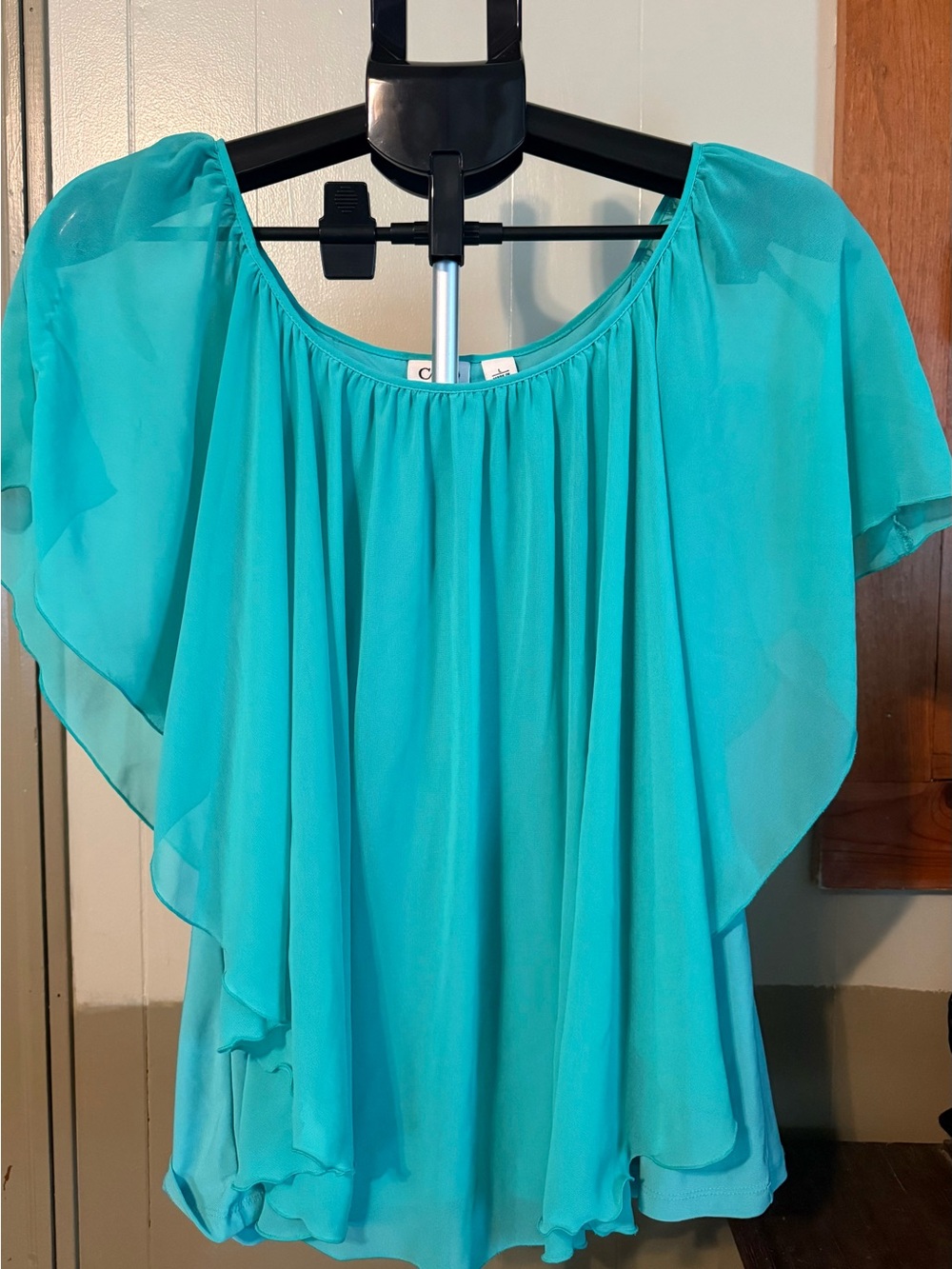 Cato Turquoise Chiffon Flutter Sleeve Top